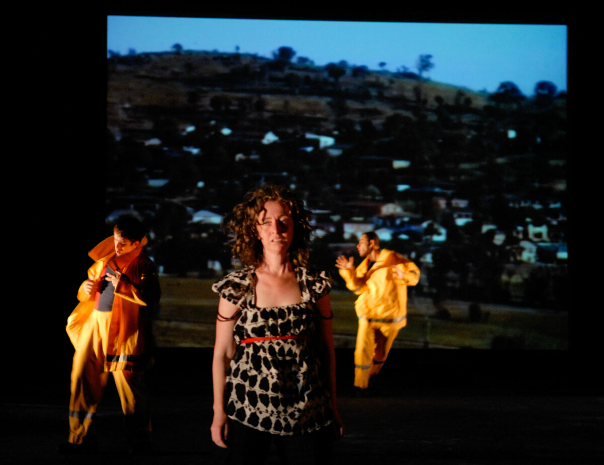 Blue Print, by Deborah Pollard, photo Heidrun Lohr. Pictured: Daniel Fenech, Deborah Pollard and Louis Fitzpatrick. 