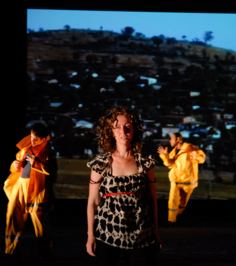 Blue Print, by Deborah Pollard, photo Heidrun Lohr. Pictured: Daniel Fenech, Deborah Pollard and Louis Fitzpatrick.